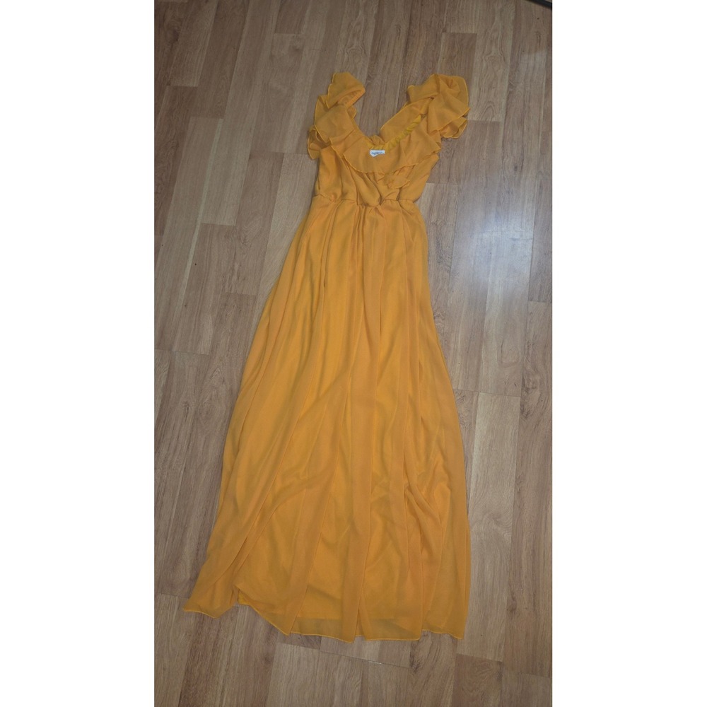 Faeriesty Mustard Yellow Chiffon Ruffle Off Shoulder Maxi Dress Large